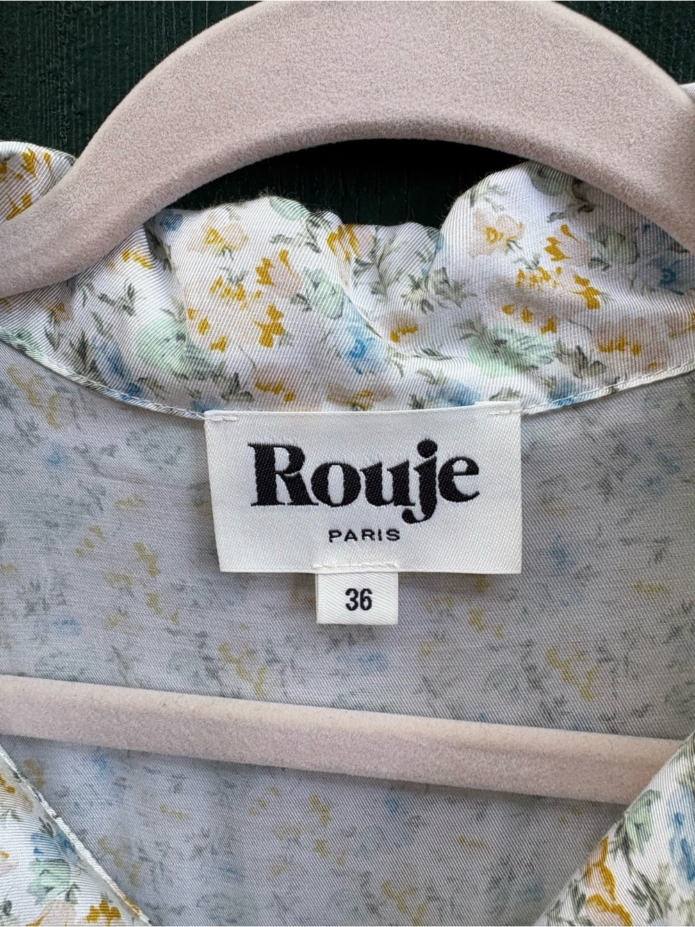 Rouje Paris YASNA Floral Blouse Top Size 36 (US 4/S) 100% Viscose Lace Collar - Picture 2 of 6
